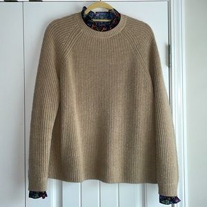 Adorable Boden Tan Wool Blend Layered Look Mock Sweater Ruffle Collar Cuffs 10